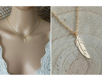 Gold-Filled Women's Chain Feather Necklace Gold Leaf Necklace Lady Women's Gift France