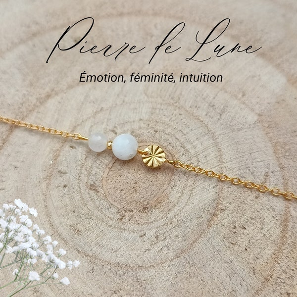 Pierre de lune Bracelet pierres naturelles femme, bracelet pierre semi précieuse, Bijou pierres, Pierre de protection,Cadeau pour amie