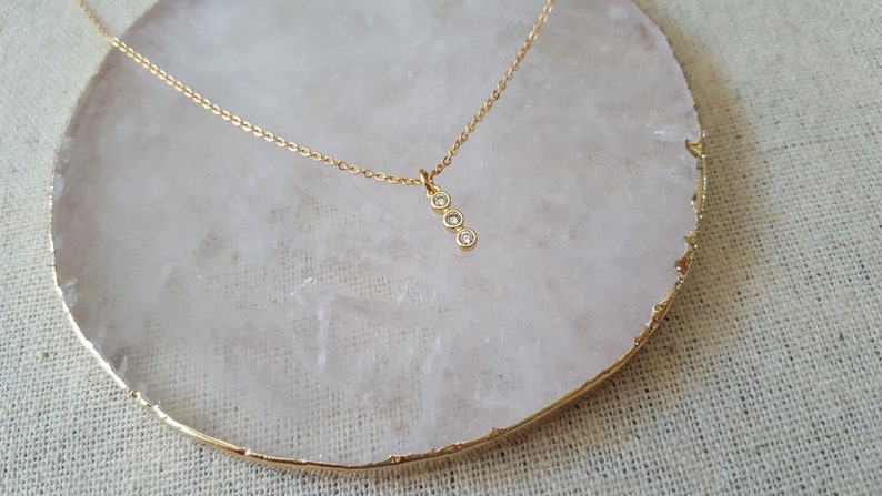 Necklace medal 3 microns necklace medal 3 zirconiums gold plated round chain woman 18 k necklace woman necklace gold lady gift woman France image 3