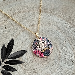 Women&#39;s flower necklace | stainless steel enamel | colorful pendant | Christmas birthday gift | Flower jewelry | jewelry Handmade in France
