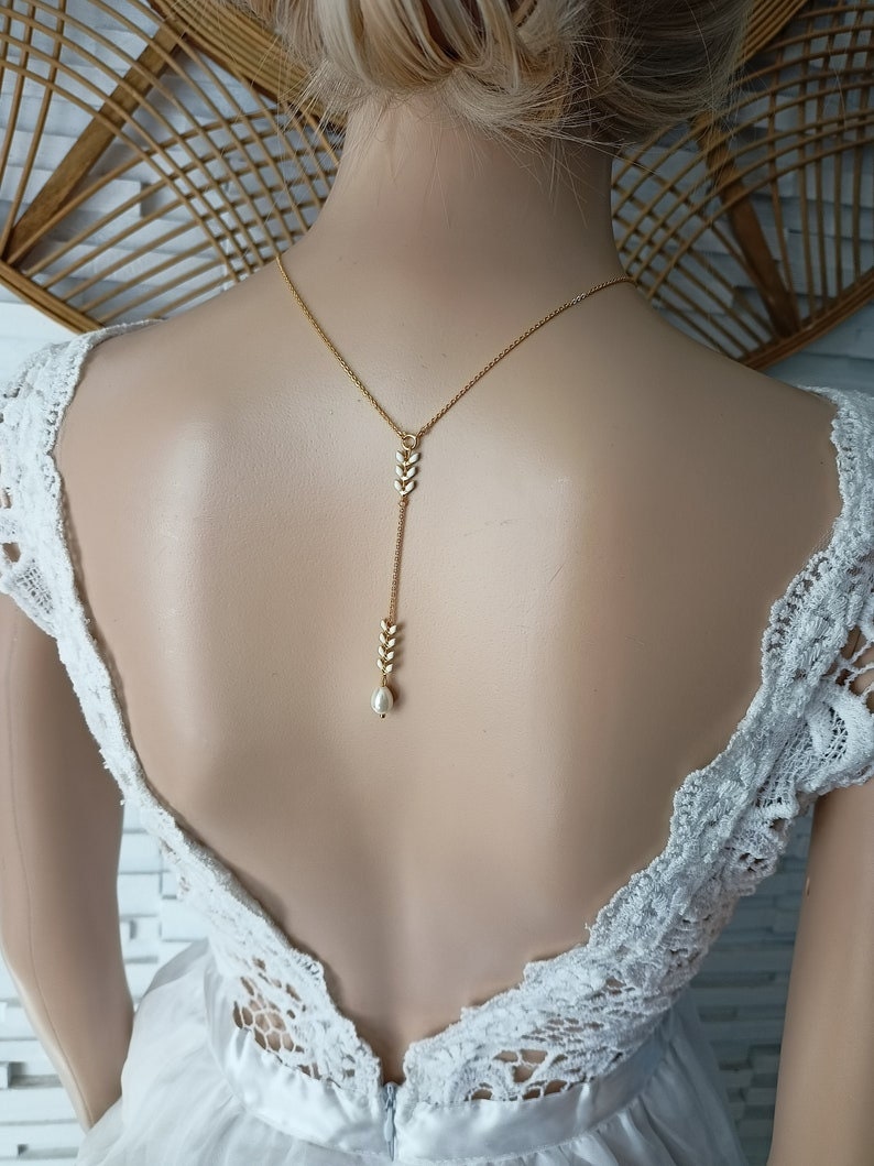 wedding jewelry set Boho set of pearls white boho bridal drop classic gold epi of wheat chain customizable France® image 7