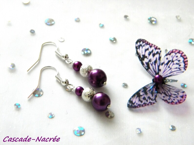 jewelry set Butterfly Steve Purple aluminum bead wedding 3D personalized wedding hand Made in France bridal set