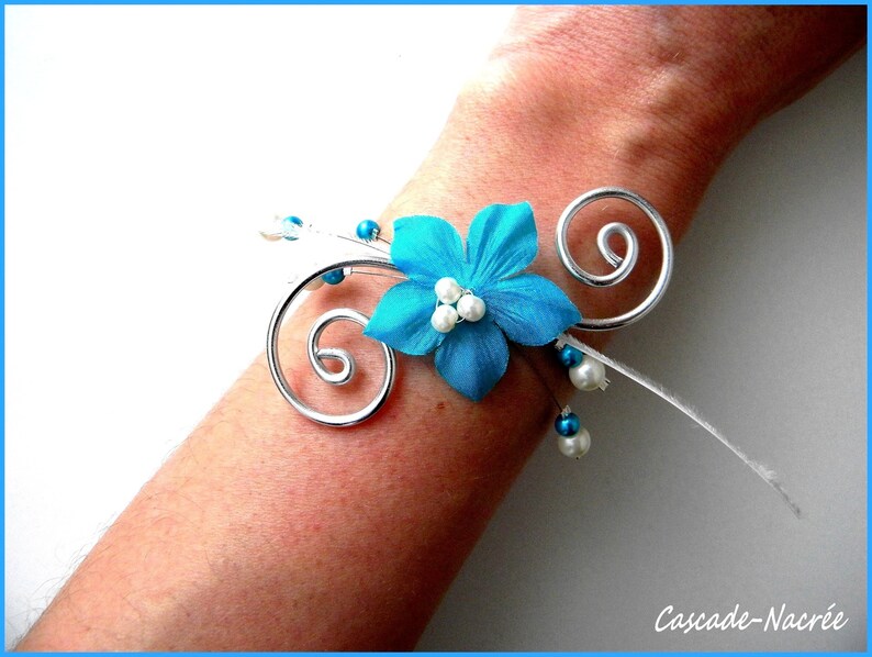 adornment jewel flower Suzie turquoise white bride ALU silver Pearl wedding