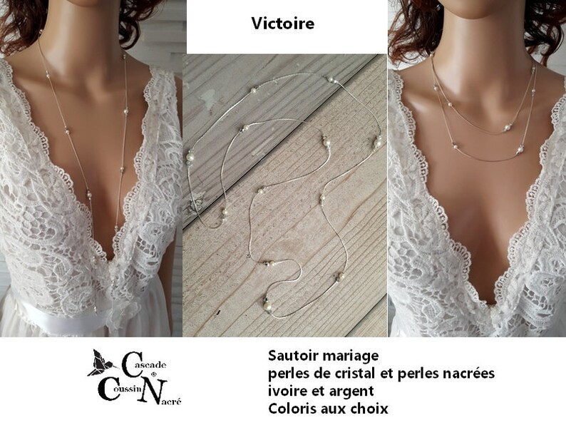 necklace handmade Made in France victory wedding silver ivory wedding necklace white bridal party or fine silver snake chain