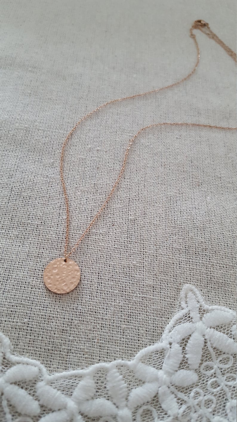 Pink gold necklace filled necklace hammered medallion woman Gold-Filled necklace gold women/'s necklace overlay jewel gift woman France