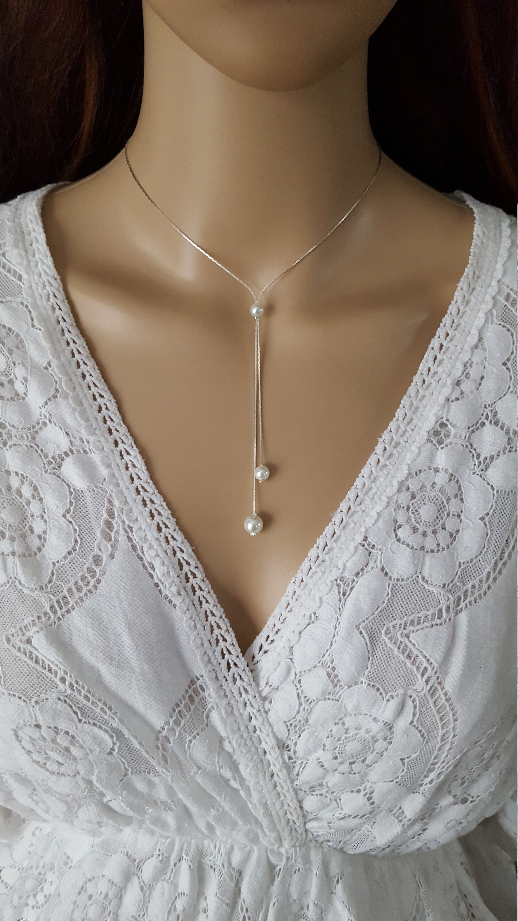 TseenYi Collier Ras Du Cou Avec Pendentif En Forme De Y En Perles D'eau