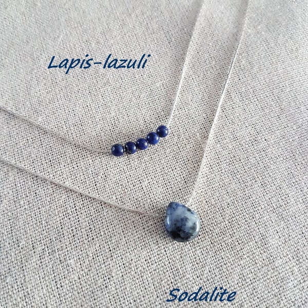 ensemble bijoux - colliers multi-rangs - colliers pierres naturelles Lazuli Sodalite goutte colliers superposés minimaliste argent Rhodié