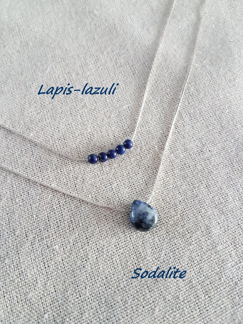 ensemble bijoux colliers multi-rangs colliers pierres naturelles Lazuli Sodalite goutte colliers superposés minimaliste argent Rhodié image 1