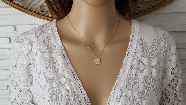 Pink gold necklace filled necklace hammered medallion woman Gold-Filled necklace gold women/'s necklace overlay jewel gift woman France