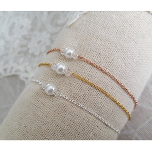stainless steel bridal bracelet - "Nélia" white bridal bracelet - fine chain - fine chain wedding bracelet - adjustable France