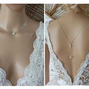 Stainless steel silver white back necklace - bridal back necklace - neckline - bare back necklace - wedding necklace - fine necklace - France®
