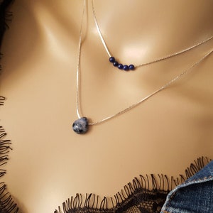 ensemble bijoux colliers multi-rangs colliers pierres naturelles Lazuli Sodalite goutte colliers superposés minimaliste argent Rhodié image 4