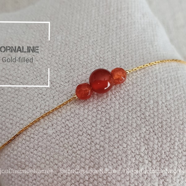 Carnelian Women's stone bracelet, 14k Gold-filled bracelet, semi-precious serpentine chain, Natural stone jewelry, gift for woman friend