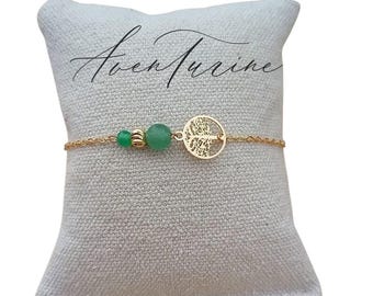 Aventurine Natural Stone Bracelet for Women, Semi-Precious Stone Bracelet, Stone Jewelry, Tree of Life Stainless Steel Gift for Girlfriend