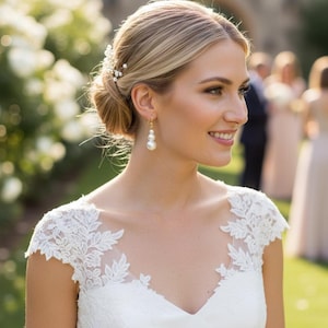 Pendientes de boda - pendientes de novia de perla - pendientes de boda con botón de perlas de nácar blanco o marfil, fabricados en Francia