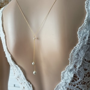 Wedding necklace - A l&#39;Infini - stainless steel gold back necklace white or ivory backless wedding necklace - bridal lace jewelry - France