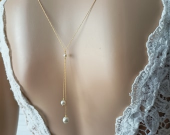 Collier mariage - A l'Infini - acier inoxydable or collier de dos blanc ou ivoire collier dos nu mariage - bridal lace jewelry - France