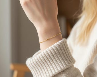 Minimalistyczna bransoletka ze stali nierdzewnej, bransoletka łańcuszkowa, biżuteria damska, bransoletka z łańcuszkiem satelitarnym, delikatna biżuteria, złoty łańcuszek, ręcznie robione we Francji