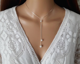 Women's necklace - Emma - lariat - plunging neckline necklace wedding necklace - serpentine chain customizable fine necklace