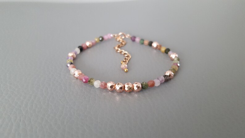 natural stone bracelet Tourmaline Gold Rose Gold hematite bracelet jewel Gold-filled chakra France Gift handmade woman Does not tarnish
