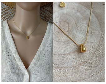Golden drop necklace Stainless steel serpentine chain Gold-filled minimalist necklace lady woman gift planet moon France