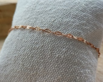 rose gold stainless steel bracelet with chiseled lip, chiseled rose gold bracelet, handmade wife friend gift