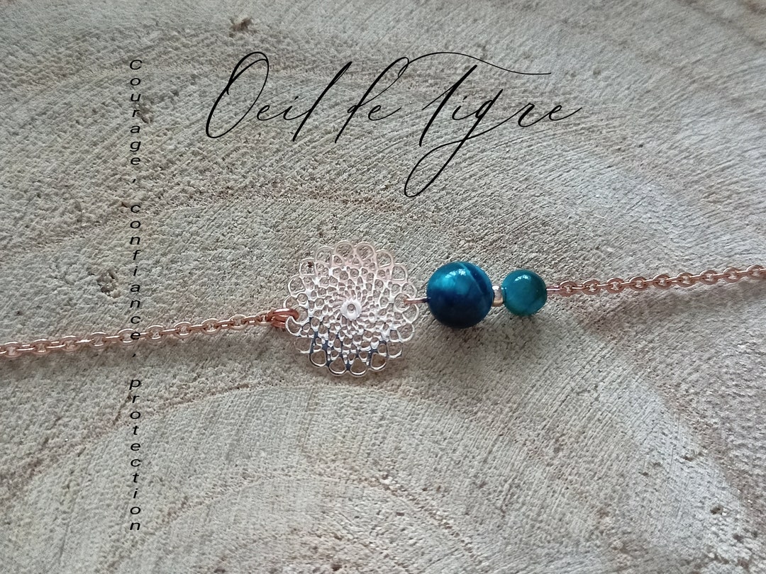 Bracelet Chaîne œil Bleu – Acier Inoxydable 316L – Doré Et Bleu – Femme – Neuf Avec étiquettes
