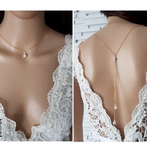 Wedding necklace - A l&#39;Infini - stainless steel gold back necklace white or ivory gold gilded - wedding backless necklace - France