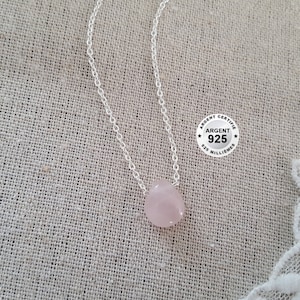 925 silver necklace for women - natural stones of love necklace, pink Quartz necklace, handmade 925 silver necklace, chakra France, Women's gift