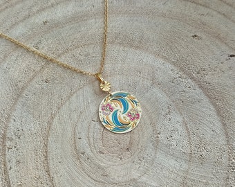 Women's Asian pattern necklace | stainless steel enamel | colorful pendant | Christmas birthday gift | jewelry Handmade in France