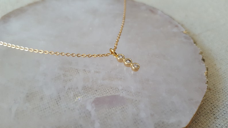 Necklace medal 3 microns necklace medal 3 zirconiums gold plated round chain woman 18 k necklace woman necklace gold lady gift woman France image 6