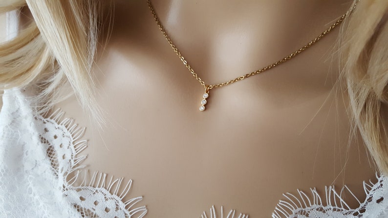 Necklace medal 3 microns necklace medal 3 zirconiums gold plated round chain woman 18 k necklace woman necklace gold lady gift woman France image 9