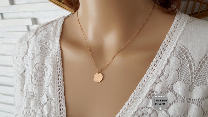 Pink gold necklace filled necklace hammered medallion woman Gold-Filled necklace gold women/'s necklace overlay jewel gift woman France
