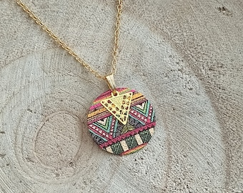 Ethnic woman necklace | stainless steel enamel | Christmas birthday gift | ethnic Aztec jewelry | original colorful necklace made in France