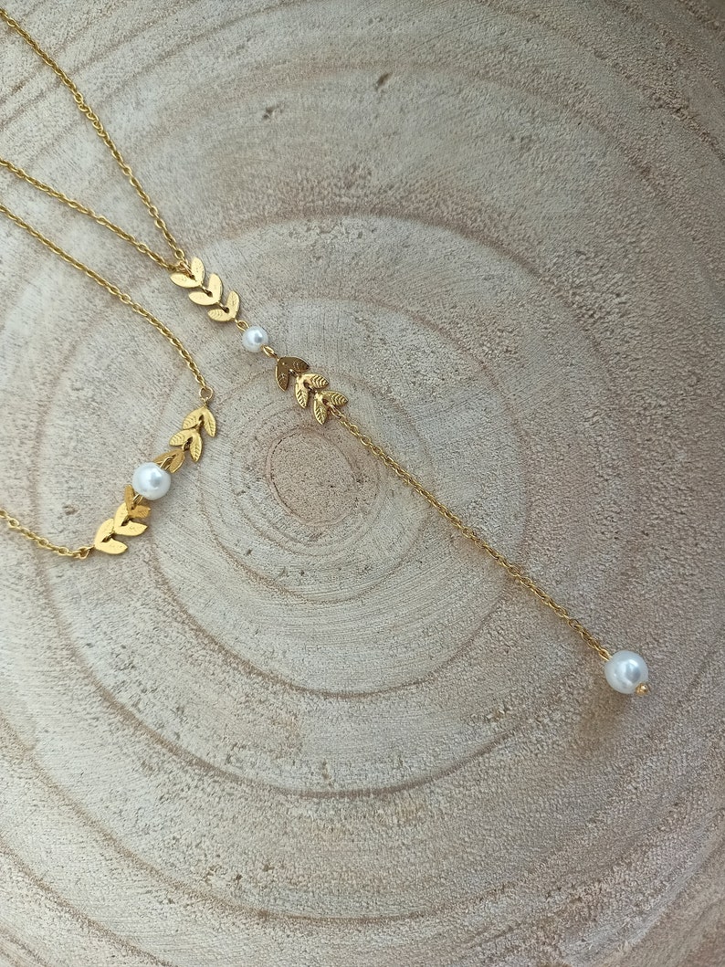 wedding jewelry set Boho set of pearls white drop boho bride classic gold ear of wheat chain poetic France® image 8
