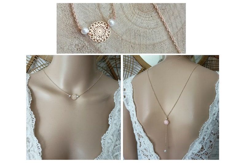 rose gold stainless steel jewelry set Darling pearl set white bridal classic chain mandala customizable rosette France® image 8