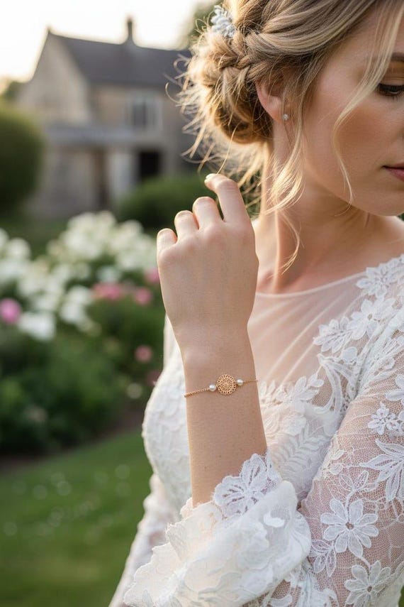 Rose gold boho stainless steel bracelet with White mandala - White wedding bracelet - Darling handmade wrist jewelry from France Rose gold boho stainless steel bracelet with White mandala - White wedding bracelet - Darling handmade wrist jewelry from France