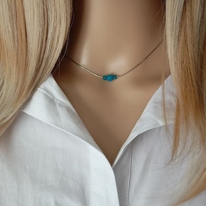 Collar de apatita acero inoxidable plata mujer, colgante de piedra natural, joyería hecha a mano, regalo para amiga personalizable Francia mujer