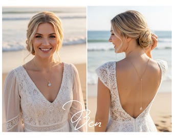 Collar de lágrima de nácar y acero inoxidable chapado en oro - joyería nupcial sin espalda, auténtico collar Olympe de nácar hecho a mano, regalo para mujer. Diseño registrado en Francia.