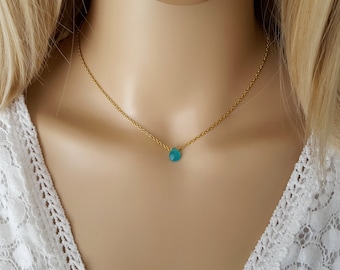 Collana donna goccia amazzonite - collana pietra naturale oro blu collana quarzo riempito d'oro collana fatta a mano chakra Francia regalo delle donne