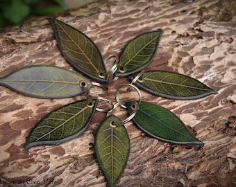 Green leaf leather keychain, nature gift, original gift