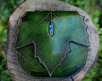 Escarcelle Litha, sacoche de ceinture en cuir vert, sacoche feuille