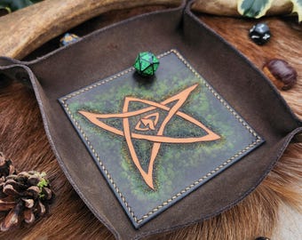 Elder Sign Leather Dice Tray, Leather Role Playing Dice Tray