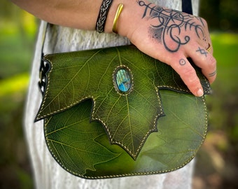 Litha Leaf Green Leather Handbag