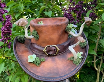 Mushroom Hat, Original Leather Hat, Forest Hat, Steampunk Leather Hat