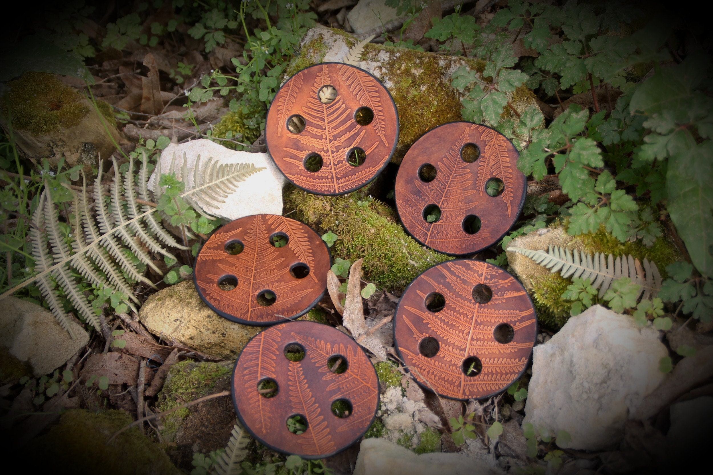 Bobèche de Bouturage en Cuir Marron Motif Fougère