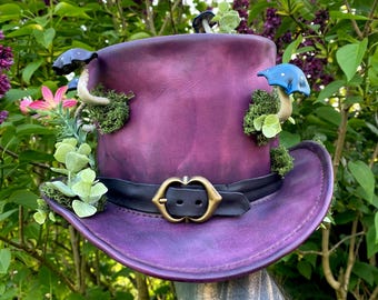 Purple Mushroom Hat, Original Leather Hat, Forest Hat, Steampunk Leather Hat