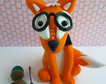 Fox with glasses and bow tie made of polymer clay