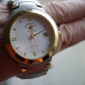 Beverly Hills POLO Club watch with date, gold metal bracelet, unworn with tag