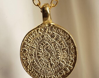 Diskus von Phaistos, Anhänger mit Kette vergoldet, Amulett, Griechische Scheibe